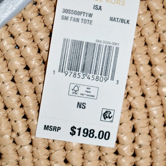 Michael Kors Isa Small Straw Fan Tote Bag in Natural/Black #30S5S9FT1W NWT - Picture 3 of 5